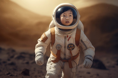 азиатский мальчик, одетый в космический костюм. генеративный контент - yliv