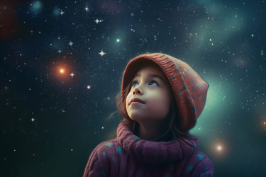 детское звездное небо ночью. люблю детскую ночь на природе за окном. генеративный контент - yliv