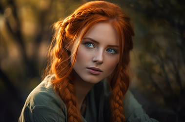 Прическа из скрученной косы. Рыжеволосая женщина-модель прически. Генерировать искусственный интеллект - yliv