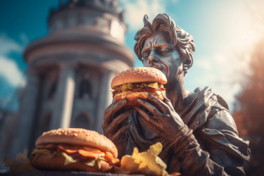 Статуя держит в руках съеденный бургер. Генерировать искусственный интеллект - yliv
