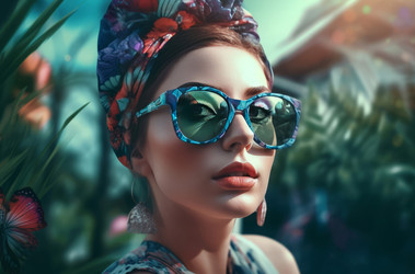 Фотография женщины-модели в неоново-синем поп-стиле. Генерировать искусственный интеллект - yliv