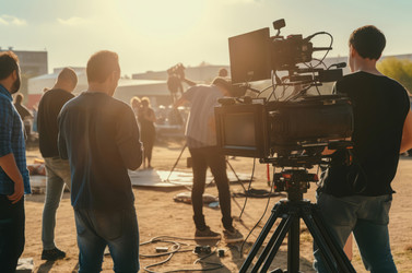 Работа команды по съемке фильма. Режиссер делового фильма записывает новых актеров. Генерировать искусственный интеллект - yliv