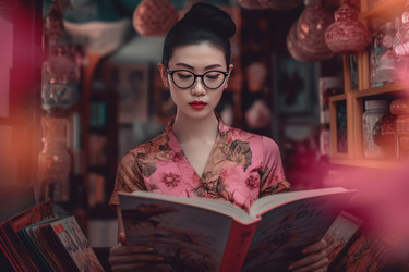 Красавица китаянка читает в очках. Генерировать искусственный интеллект - yliv