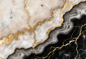 Красочные краски fluid art, нанесенные в технике спиртовых чернил, создают уникальные узоры. Это художественное произведение демонстрирует черные белые и золотые элементы на поверхности генерирующего искусственного интеллекта - Karjalainen