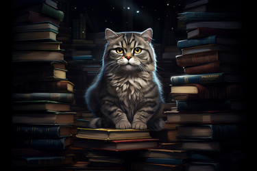 Кот на стопке книг. Генерировать искусственный интеллект - yliv