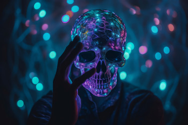 Сюрреалистический стеклянный череп. Неоновый череп. Генерировать искусственный интеллект - yliv