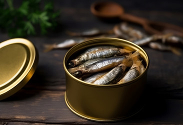Шпроты копченая рыба в банке. Вкусные морепродукты в жестяной банке. Генерировать искусственный интеллект - yliv