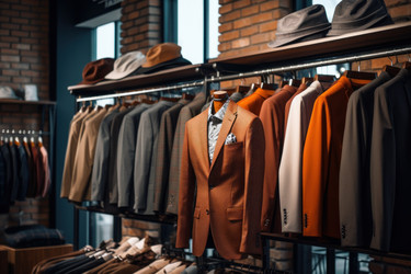 Стильная одежда в магазине мужской одежды в торговом центре luxury mall. Генерировать искусственный интеллект - yliv