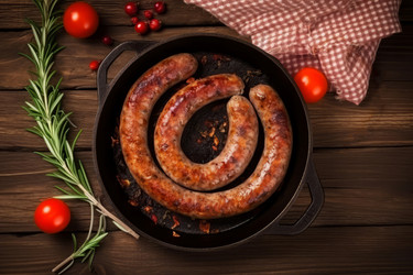 Колбаса с чесноком и помидорами. Барбекю на гриле. Генерировать искусственный интеллект - yliv