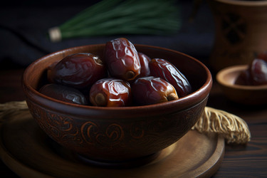 Фотография сушеных фиников без косточек крупным планом. Вкусные коричневые финики на десерт. Генерировать искусственный интеллект - yliv