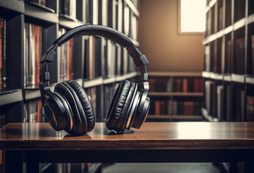 Наушники из библиотеки аудиокниг. Музыкальный кабинет стерео. Генерировать искусственный интеллект - yliv