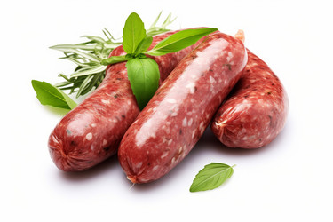 Вкусно нарезанная домашняя колбаса с чесночным перцем горошком и листиками мяты. Еда-перекус. Генерировать искусственный интеллект - yliv
