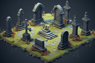 Изометрические надгробия устанавливают игровые ресурсы. Генерация ИИ - yliv
