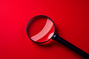 Предупреждение об увеличении лупы на красном фоне. Генерировать искусственный интеллект - yliv
