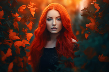 Красивая рыжая девушка на открытом воздухе, фото. Генерация ИИ - yliv