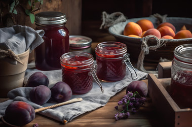 Баночка для сливового варенья в деревенской кухне. Генерация ИИ - yliv