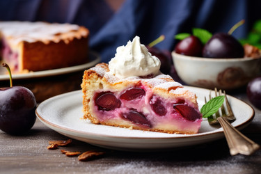 Вкусный пирог со сливами и сладким кремом. Генерировать искусственный интеллект - yliv