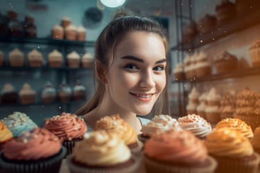 Девушка продает кексы. Генерировать искусственный интеллект - yliv