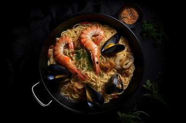 Порционное блюдо из морепродуктов с верхним соусом. Генерировать искусственный интеллект - yliv