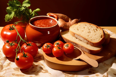 Композиция из свежих помидоров-паштетов и домашнего хлеба. Мясной продукт для приготовления сэндвичей. Генерировать искусственный интеллект - yliv