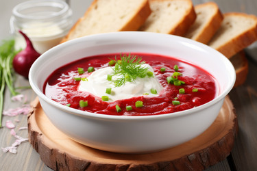 Вкусный борщ со сметаной. Вкусное блюдо национального вкусного обеда. Генерация ИИ - yliv