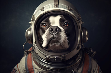 очаровательная собачка в экипировке астронавта. симпатичная собачка в скафандре открывает для себя космическую галактику. генеративный контент - yliv