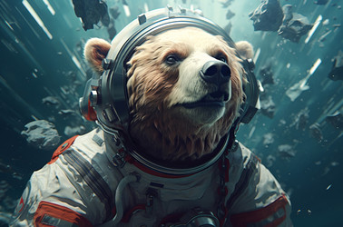 Медведь в костюме астронавта летает в космосе. Шлем космонавта space teddy. Генерировать искусственный интеллект - yliv