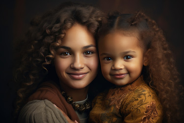 Young woman with little african kid photo shot. Generate Ai - yliv