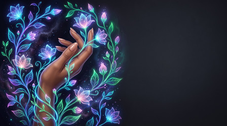 светящаяся рука с неоновой цветочной иллюстрацией - artshock