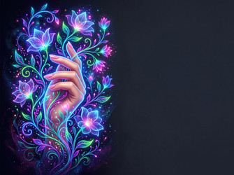 светящаяся рука с неоновой цветочной иллюстрацией - artshock