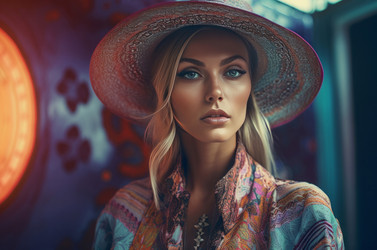 Насыщенный женский модный портрет. Современная модная женщина в красочном наряде. Генерировать искусственный интеллект - yliv