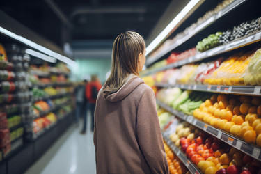 Женщина на продуктовом рынке. Выбор магазина розничной торговли для девочек. Генерировать искусственный интеллект - yliv