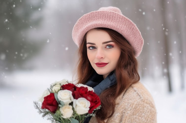 Украшение букета женских зимних роз. Романтическое платье marriage charm для новобрачных. Генерировать искусственный интеллект - yliv