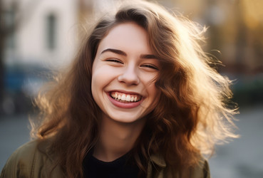 Счастливая смеющаяся девушка на улице. Генерировать искусственный интеллект - yliv