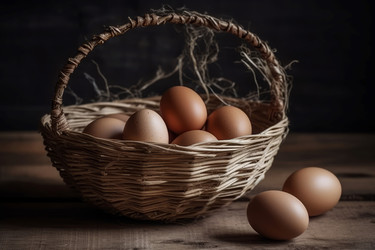 корзинка с яйцами по-деревенски, свежая еда. натуральное сырье. генеративный контент - yliv
