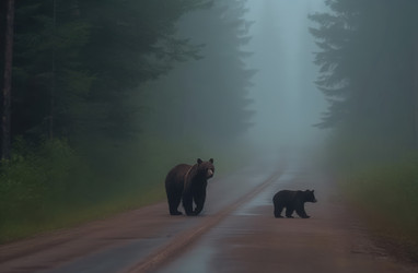 Дорога медвежонка. Симпатичное парковое животное. Генерировать искусственный интеллект - yliv