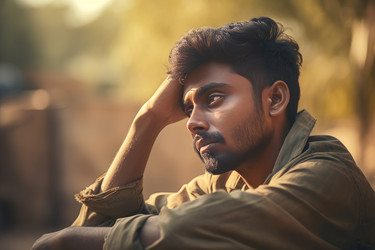 Indian young man resting nature. Generate Ai - yliv