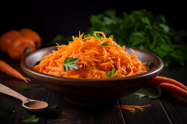 Тертой моркови природных вкусная еда. Масло блюда естественную чашу. Создать ИИ - yliv