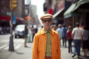 Костюм в оранжевом стиле New york man. Летняя модная неделя оранжевой моды. Генерировать искусственный интеллект - yliv
