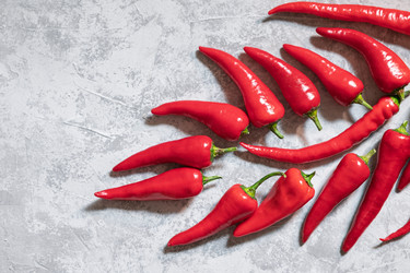 гирлянда из красного перца чили на бетоне с пустым пространством - akifewas