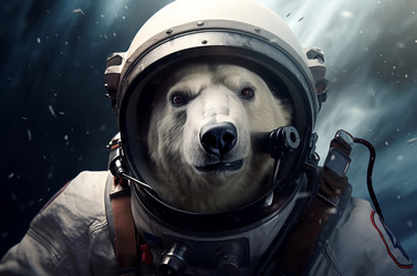Костюм полярного дикого астронавта с медведем. Забавная наука о космосе для животных. Генерировать искусственный интеллект - yliv