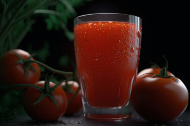 Стакан томатного сока для свежих продуктов. Натуральный веганский продукт. Генерировать искусственный интеллект - yliv