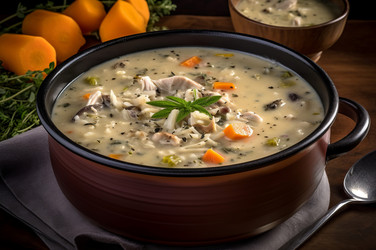 Тарелка сливочного супа из индейки. Дома приготовлено вкусное обеденное блюдо. Генерировать искусственный интеллект - yliv