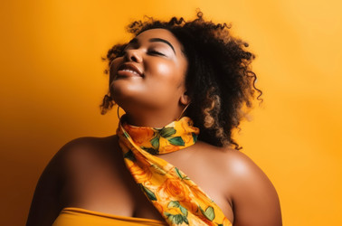 Радостная студийная фотография модели plus size. Генерировать искусственный интеллект - yliv