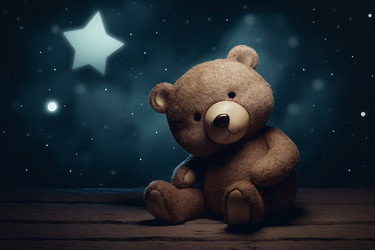 Плюшевый мишка со спящими звездами. Детское художественное животное star kid. Генерировать искусственный интеллект - yliv