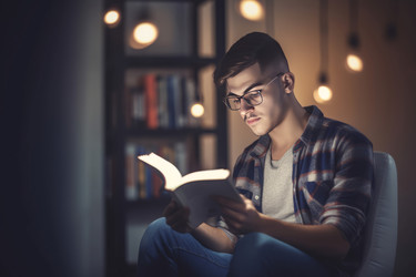 Парень держит в руках и читает книгу. Генерировать искусственный интеллект - yliv