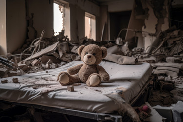 Медведь на больничной койке, разбомбленное городское здание. Генерировать искусственный интеллект - yliv