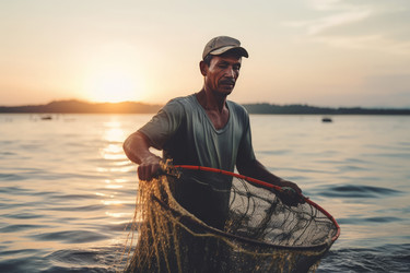 Fishing fisherman holds net. Generate Ai - yliv