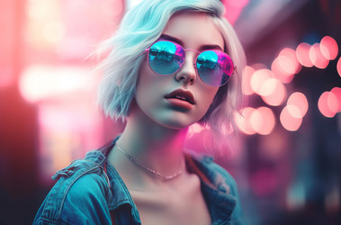 Красивая неоновая голографическая девушка. Генерировать искусственный интеллект - yliv