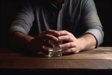 Man refusing vodka drink glass. Generate ai - yliv